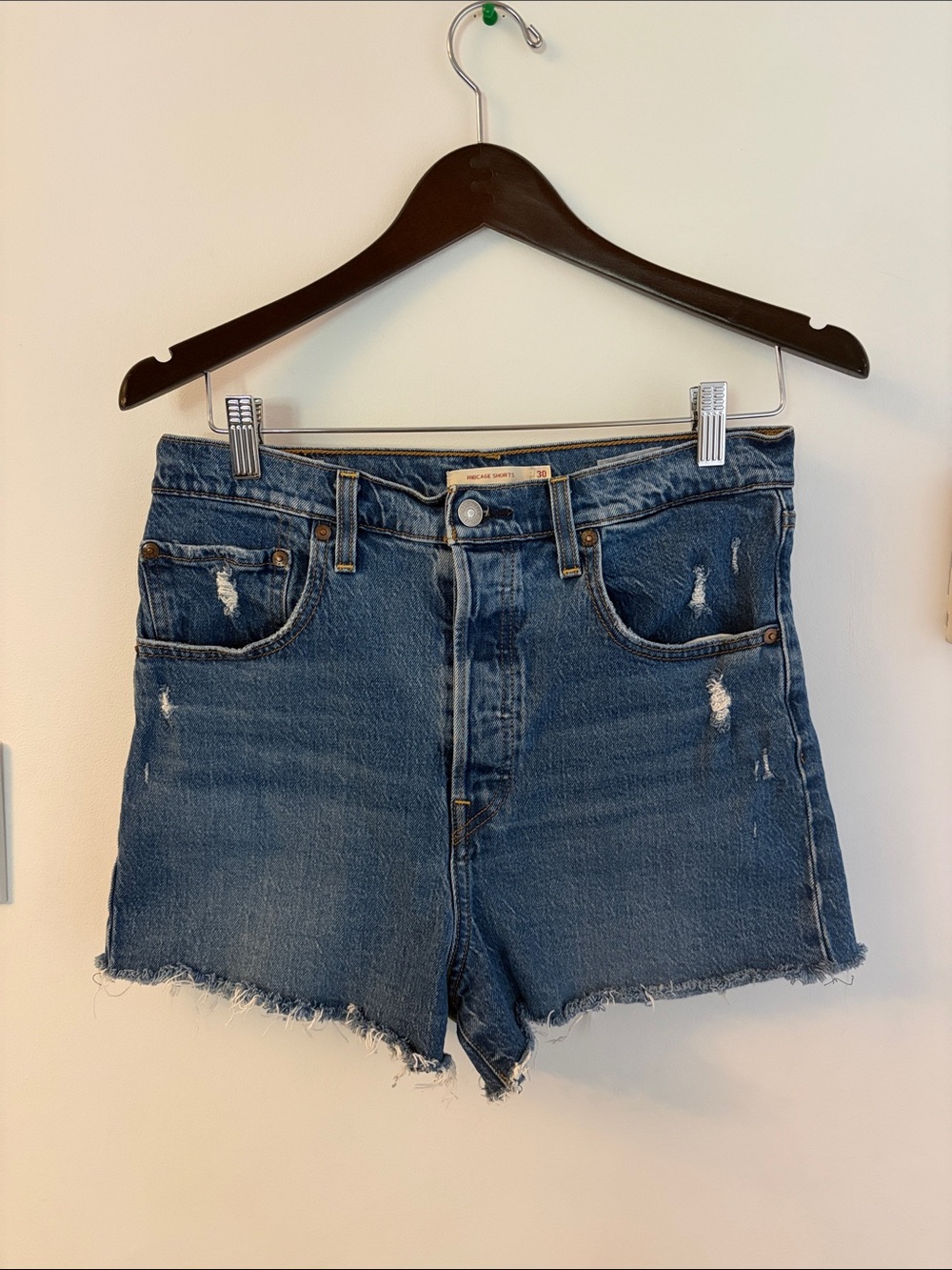 Levi's Ribcage Distressed Blue Denim Jean Shorts